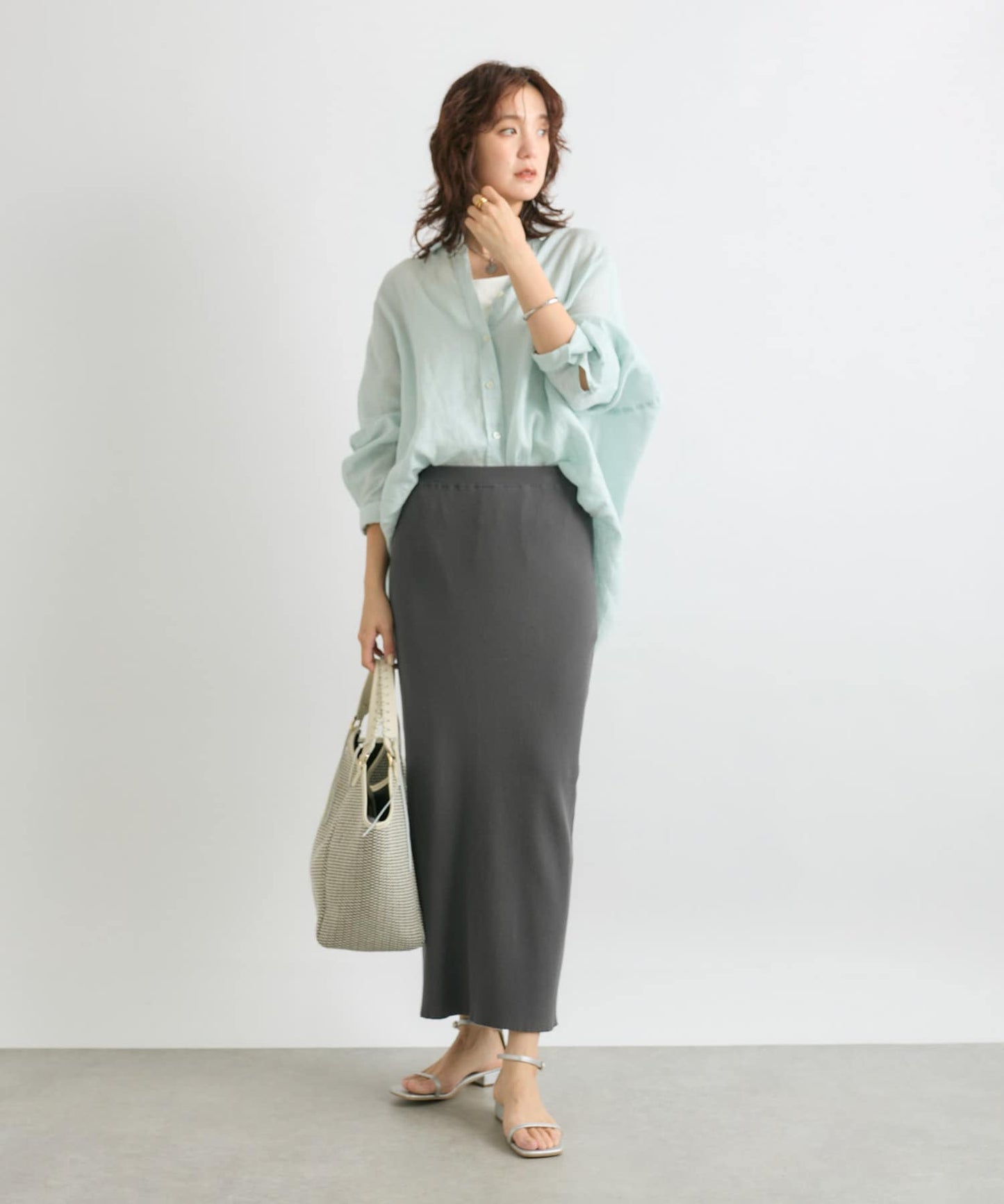 RIVE DROITE Rib Knit Tight Skirt  Minus 3kg Slim Look  High-Rated Comfort