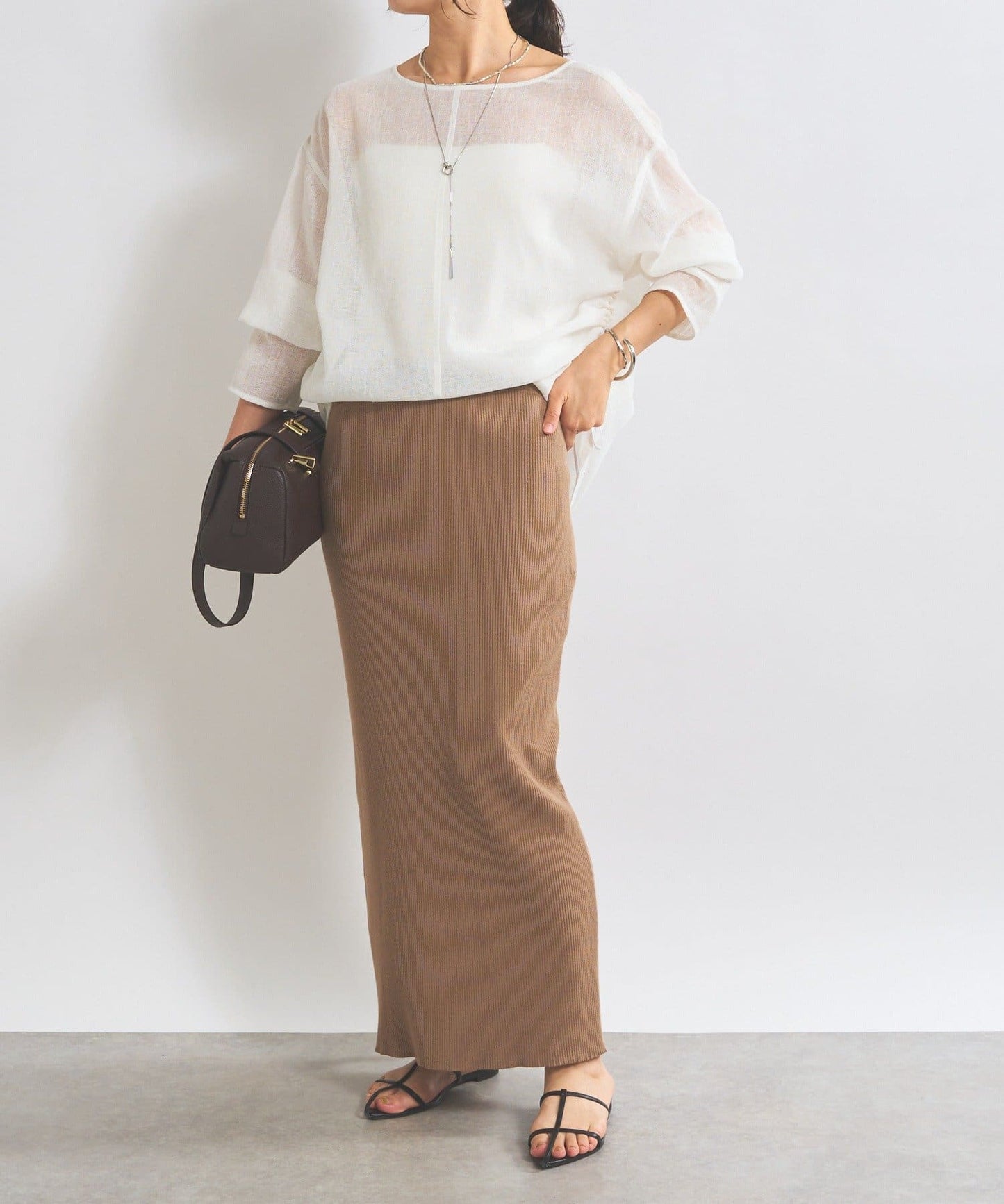 RIVE DROITE Rib Knit Tight Skirt  Minus 3kg Slim Look  High-Rated Comfort