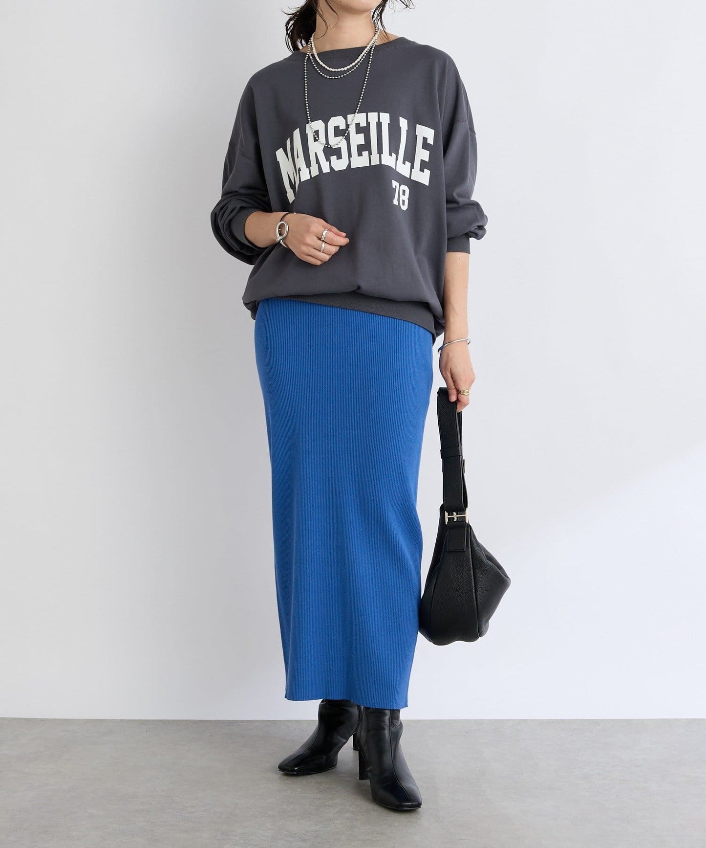 RIVE DROITE Rib Knit Tight Skirt  Minus 3kg Slim Look  High-Rated Comfort