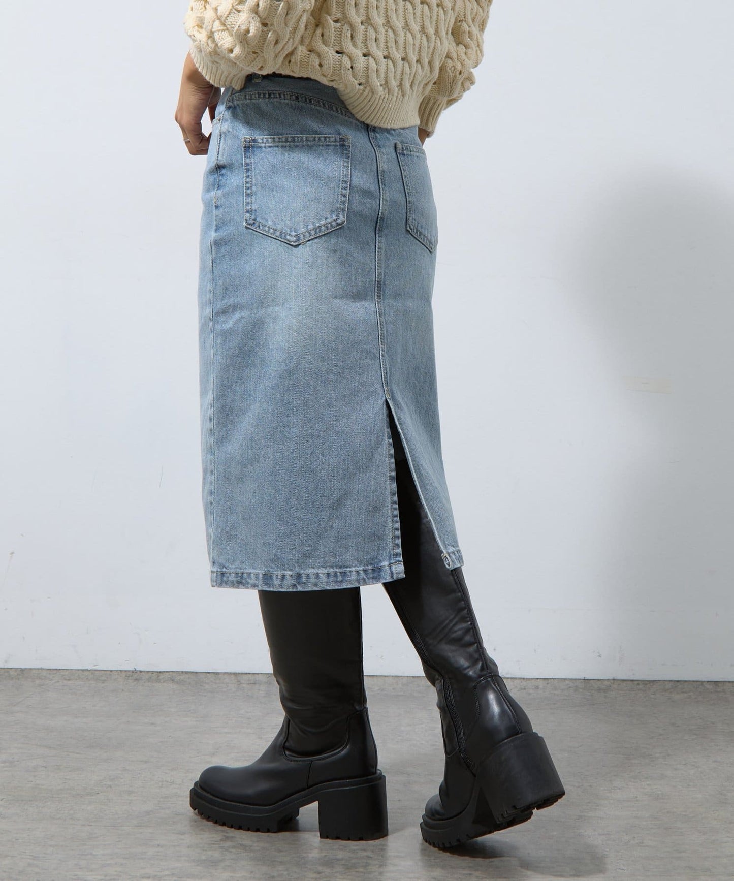 COLONY 2139 Back-Slit Midi Denim Skirt  Timeless & Versatile All-Season Essential