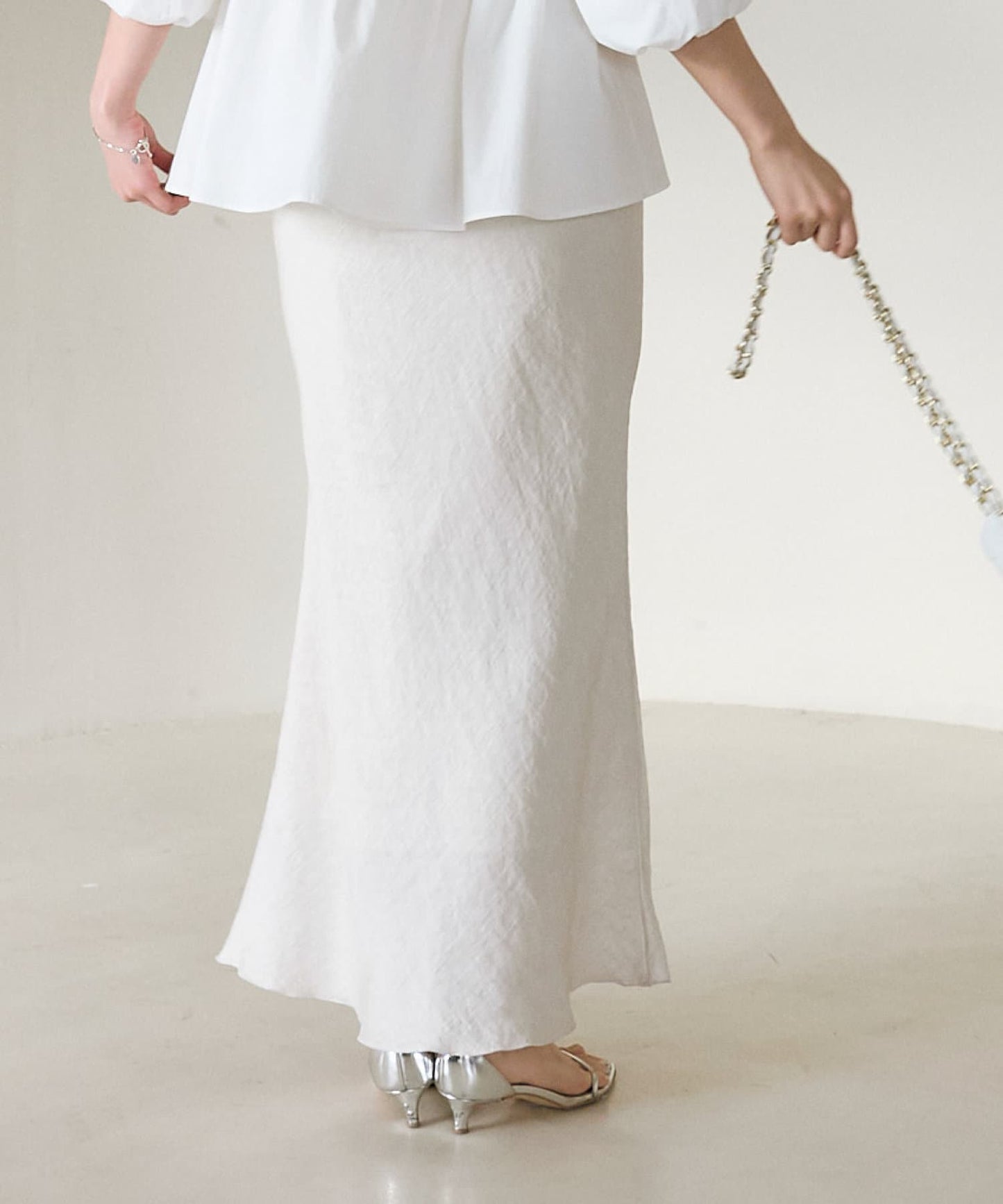 La boutique BonBon Satin Long Narrow Skirt  Shimmery Elegance with Petite & Tall Sizes