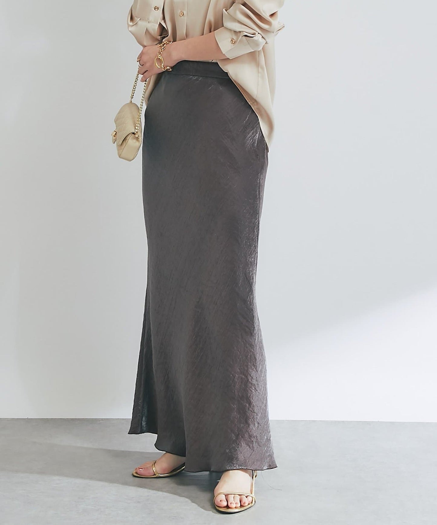 La boutique BonBon Satin Long Narrow Skirt  Shimmery Elegance with Petite & Tall Sizes