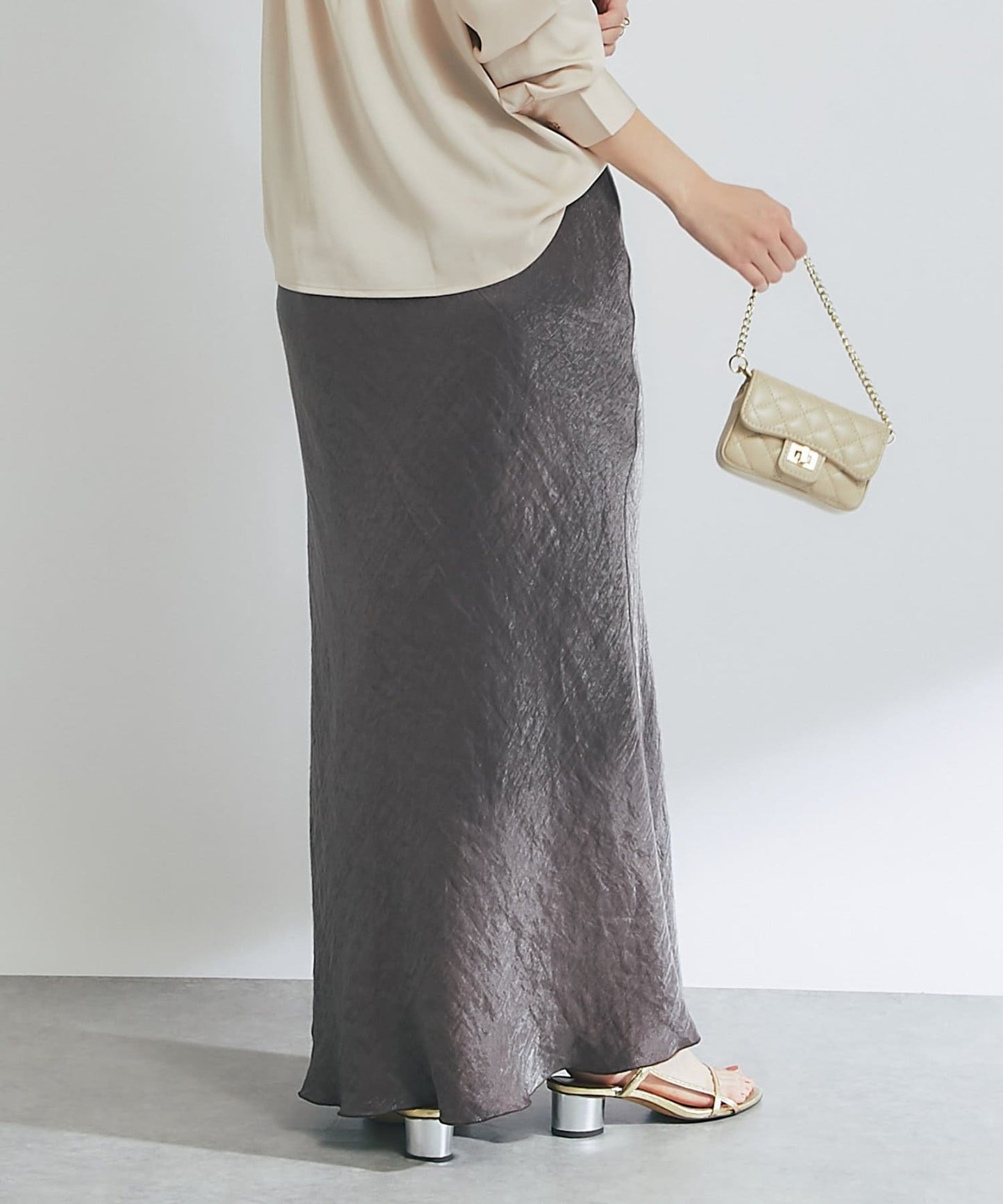 La boutique BonBon Satin Long Narrow Skirt  Shimmery Elegance with Petite & Tall Sizes