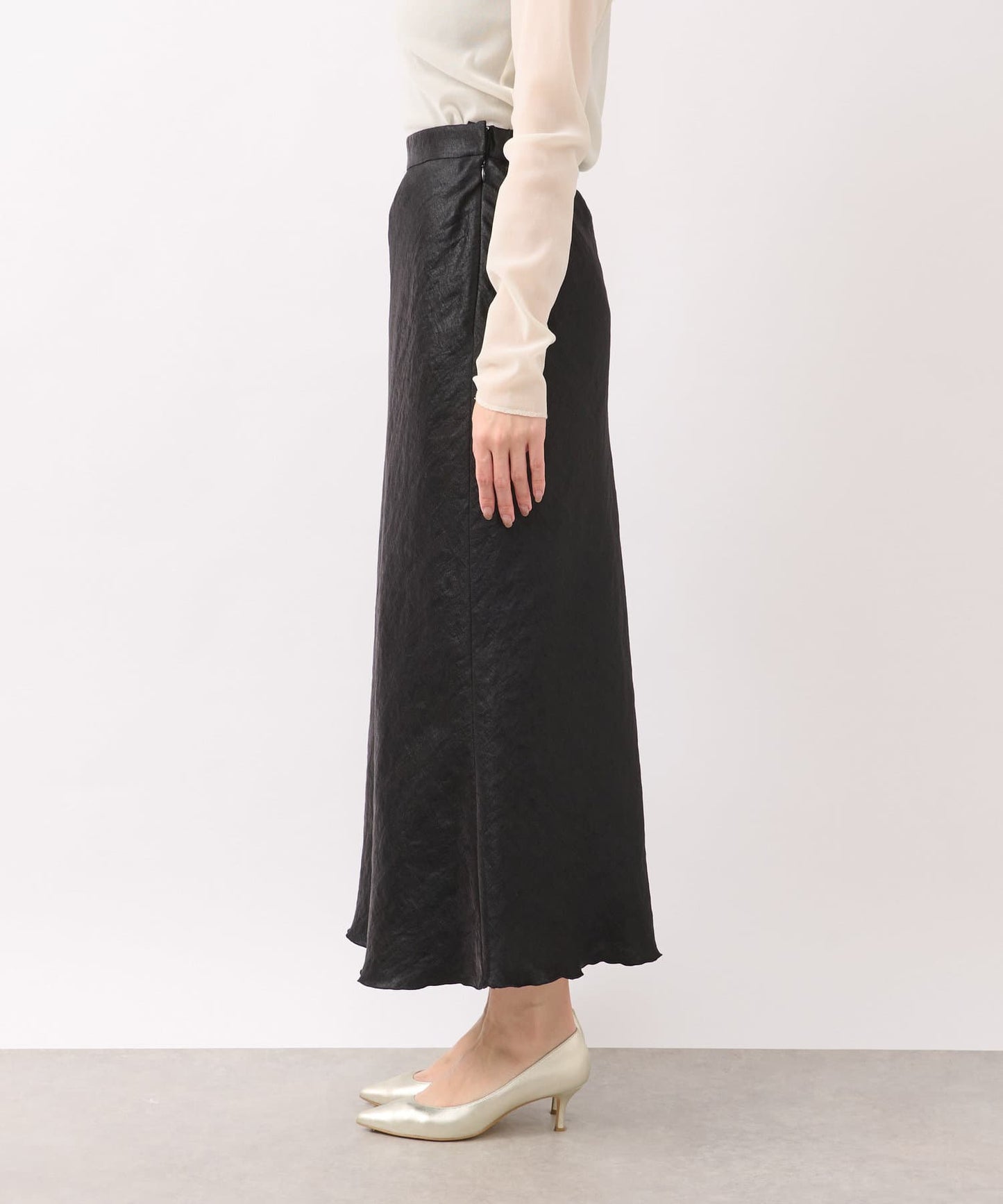 La boutique BonBon Satin Long Narrow Skirt  Shimmery Elegance with Petite & Tall Sizes