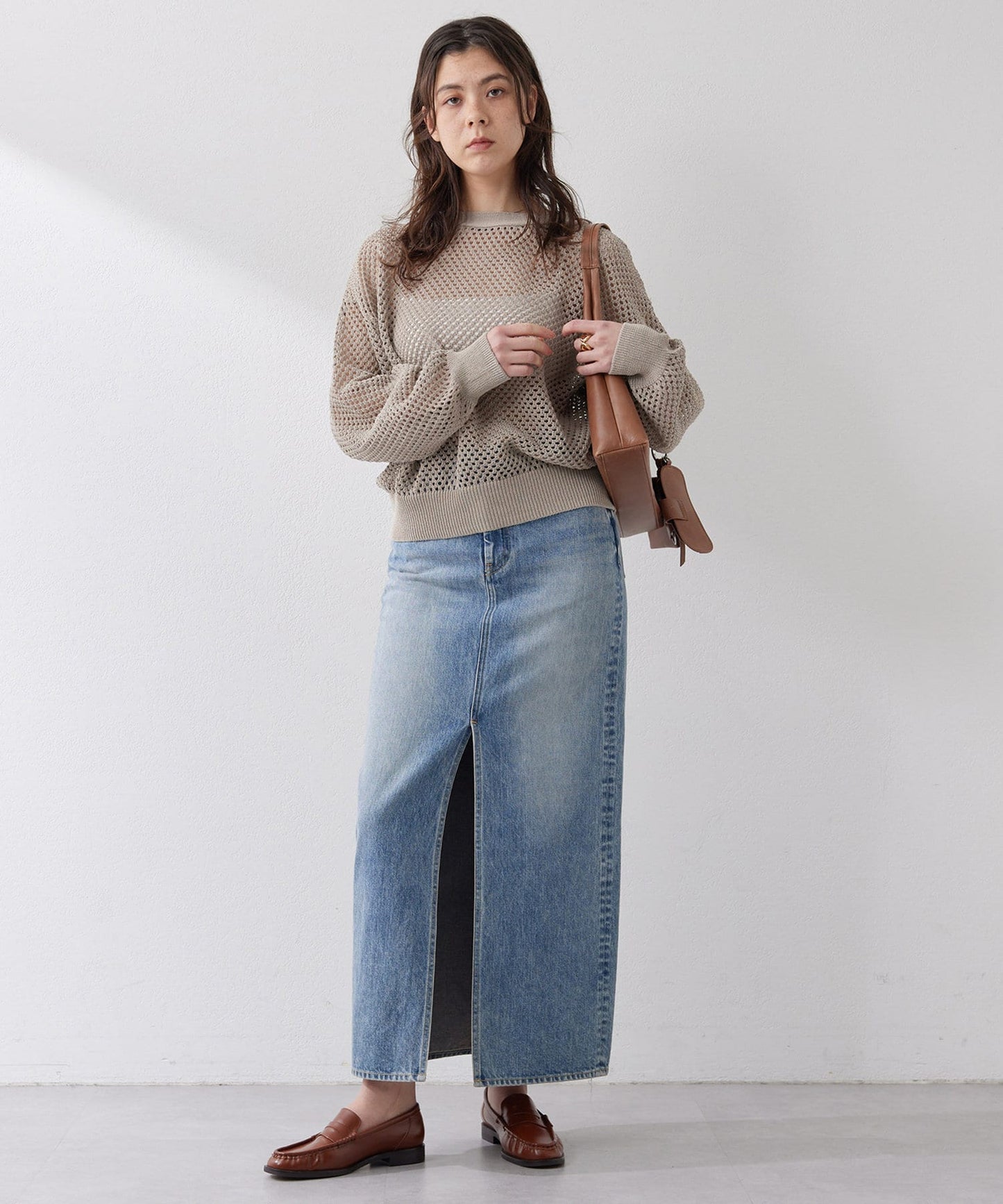 Whim Gazette Denim Slit Skirt  Timeless Long Silhouette with Modern Edge