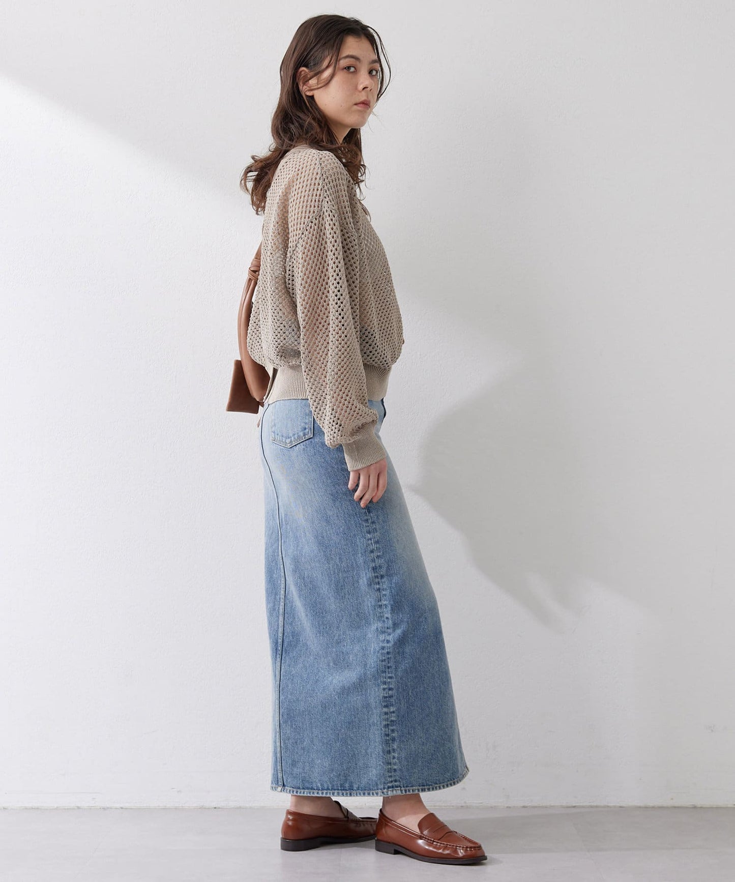Whim Gazette Denim Slit Skirt  Timeless Long Silhouette with Modern Edge