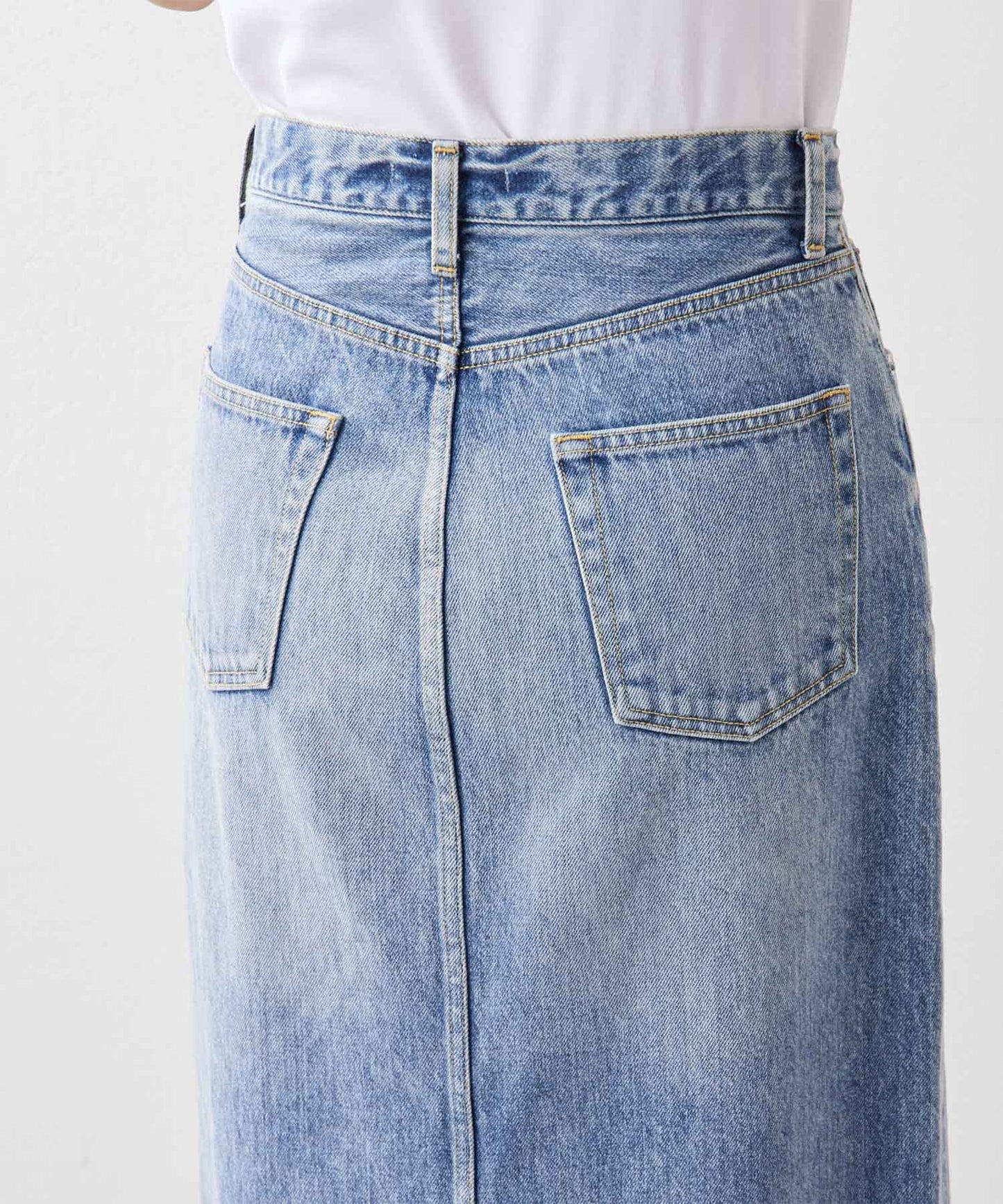 Whim Gazette Denim Slit Skirt  Timeless Long Silhouette with Modern Edge