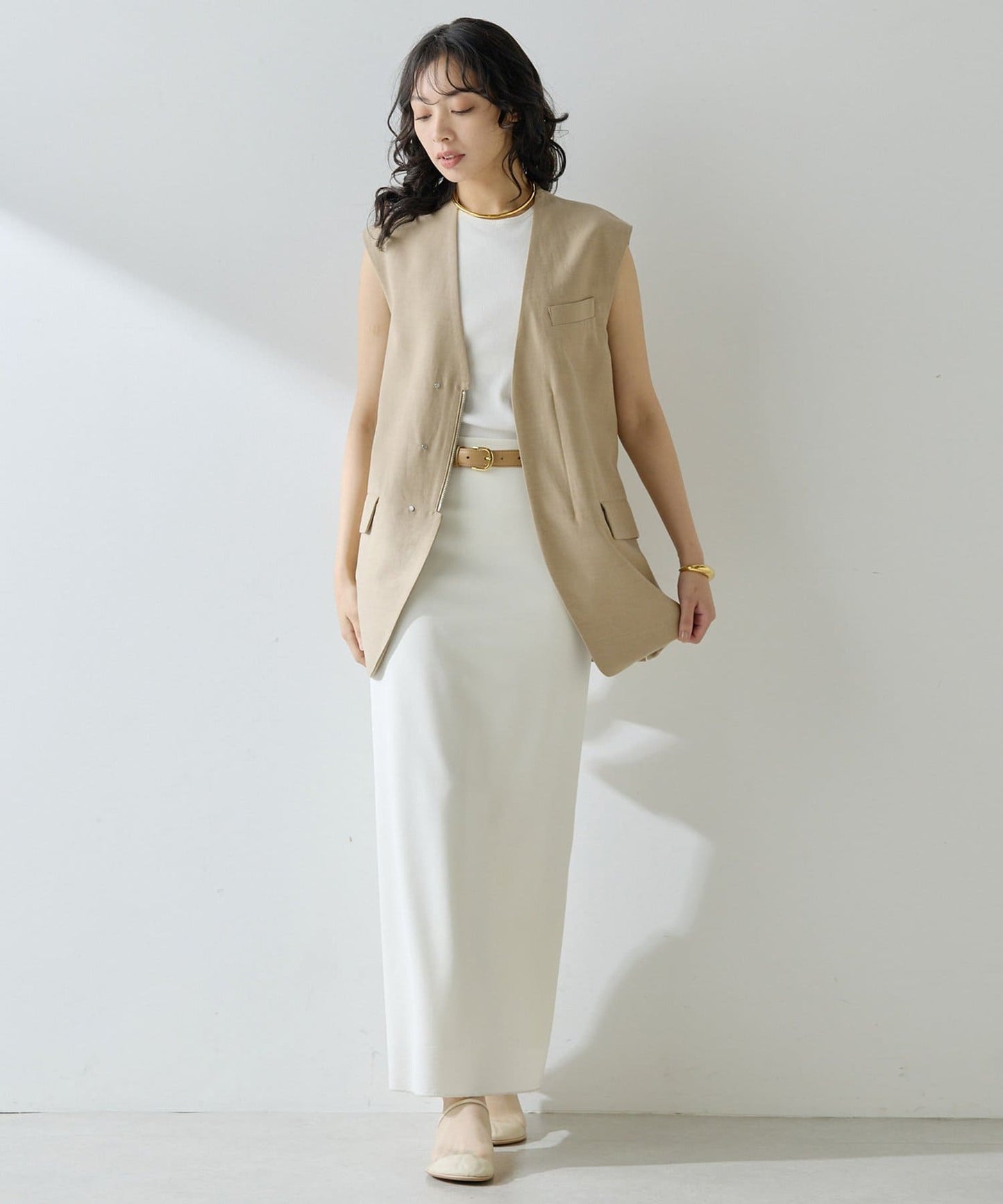 Whim Gazette Jersey I-Line Long Skirt  Stretch Comfort & Elegant Silhouette