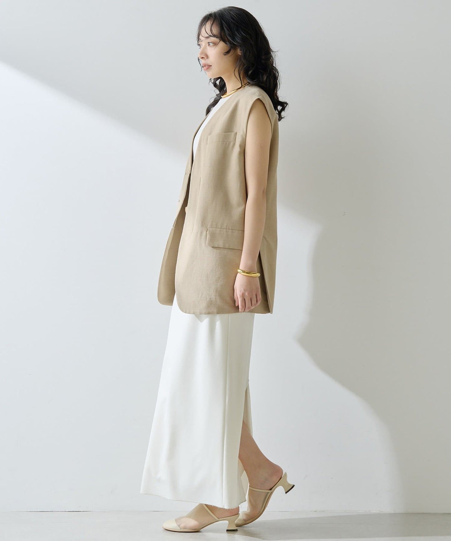 Whim Gazette Jersey I-Line Long Skirt  Stretch Comfort & Elegant Silhouette