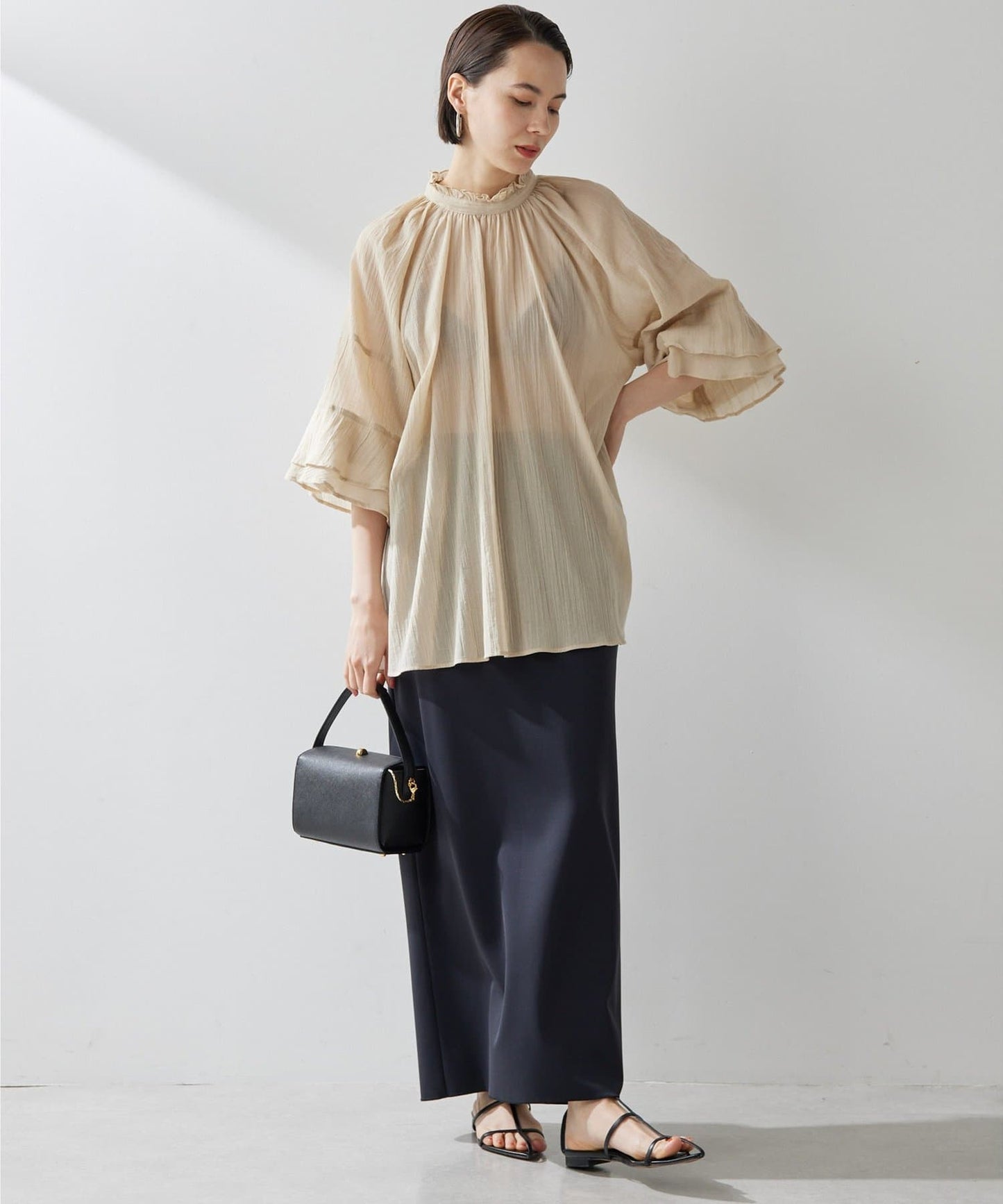 Whim Gazette Jersey I-Line Long Skirt  Stretch Comfort & Elegant Silhouette