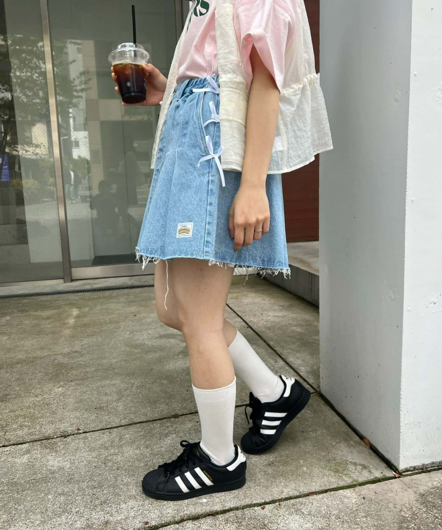CIAOPANIC TYPY Satin Ribbon Denim Skirt  Girly Pleated Mini with Vintage Edge