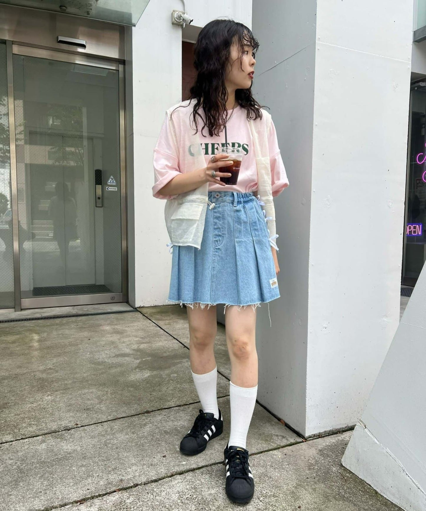 CIAOPANIC TYPY Satin Ribbon Denim Skirt  Girly Pleated Mini with Vintage Edge