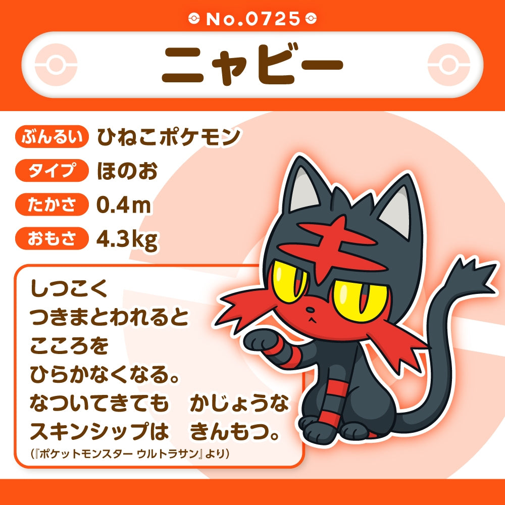 Pokémon Fit Plush - Litten (ニャビー) Alolan Starter Collectible