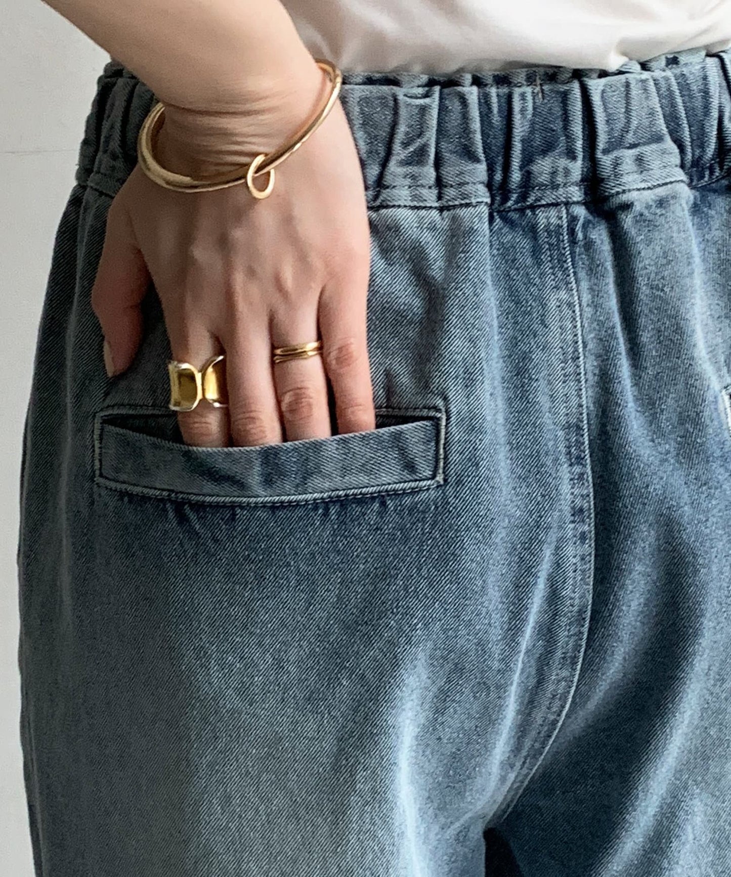 DOUDOU Denim Wide Easy Pants | Relaxed Fit with Tuck Detail & Elastic Waist