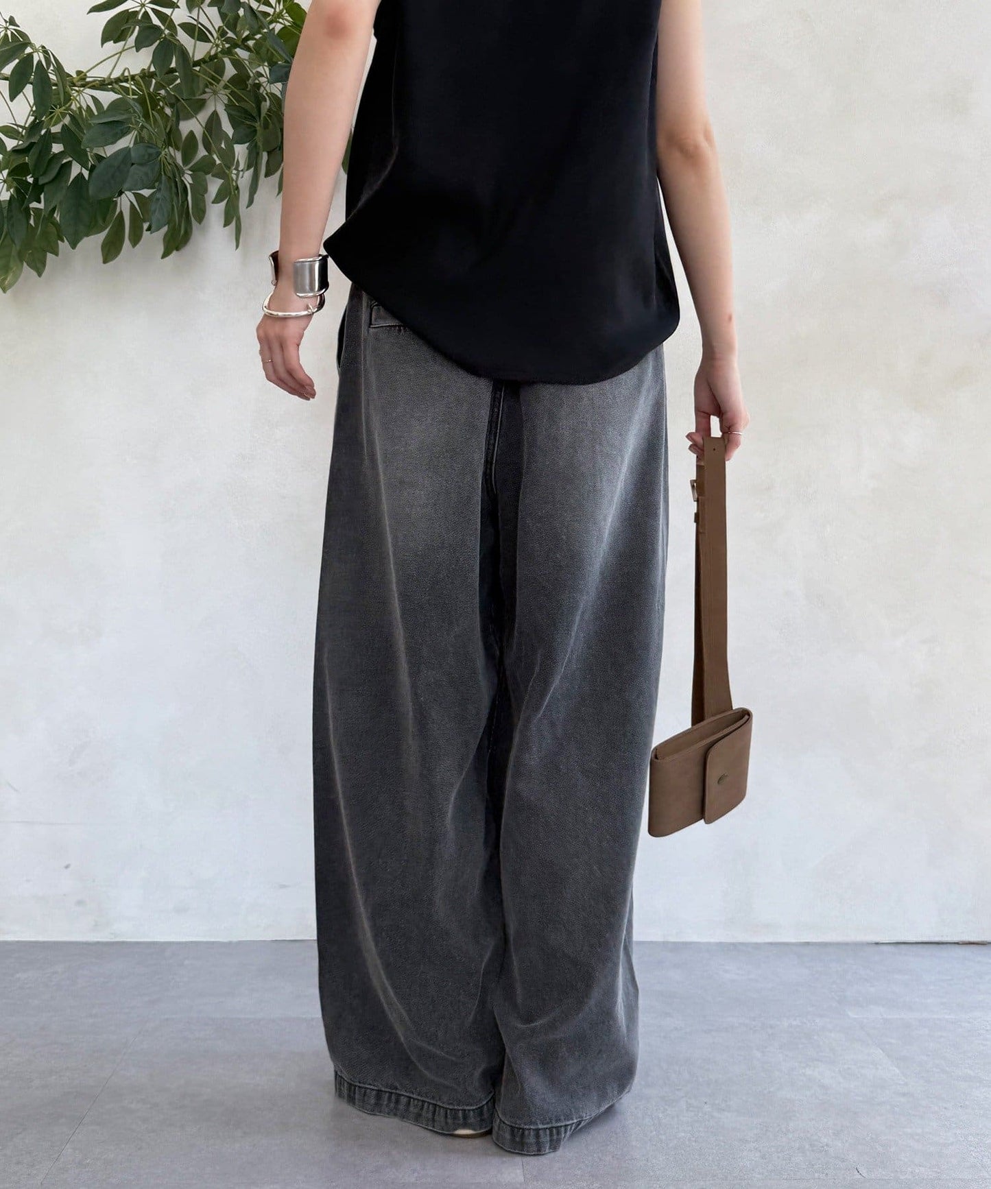 DOUDOU Denim Wide Easy Pants | Relaxed Fit with Tuck Detail & Elastic Waist