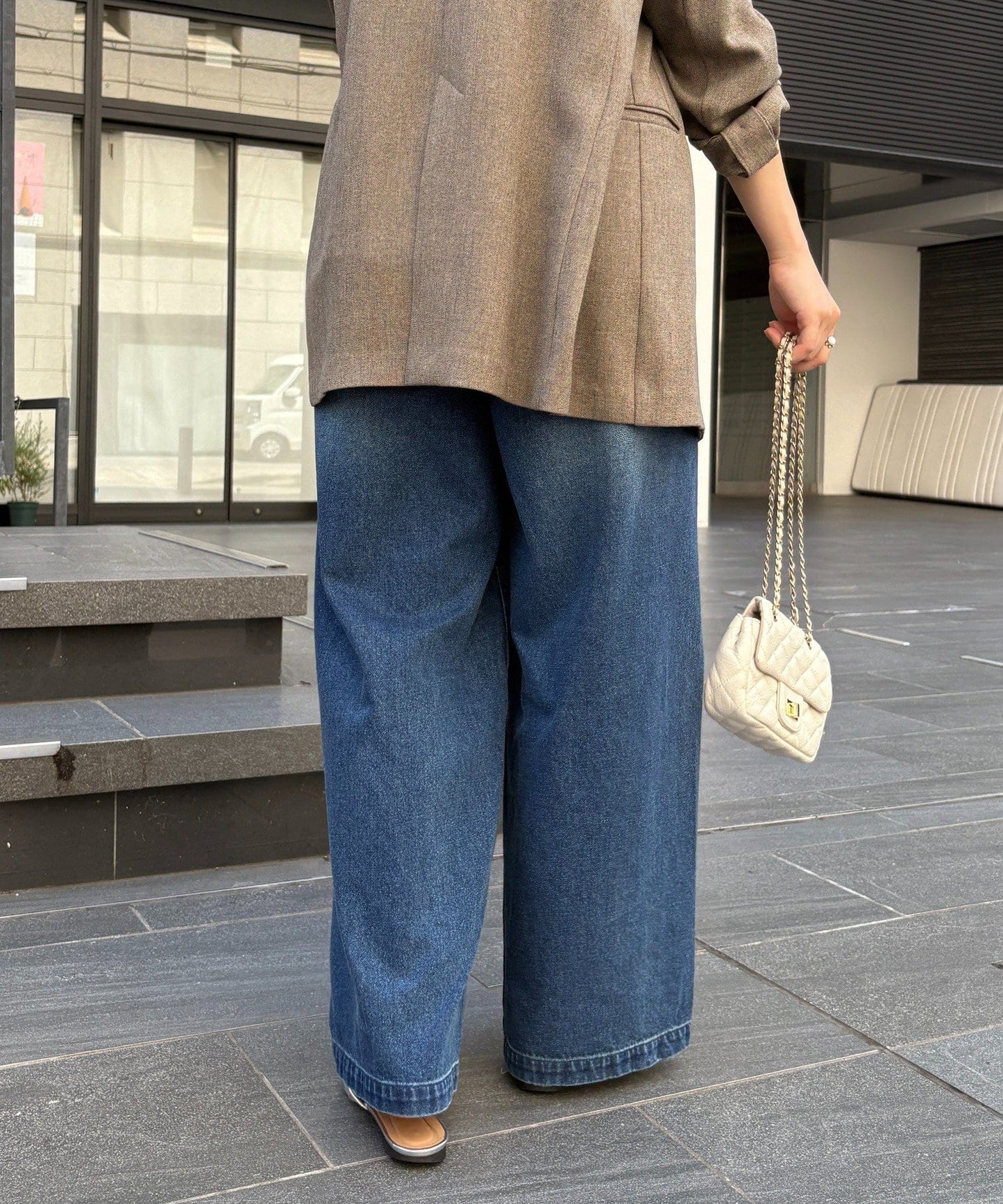 DOUDOU Denim Wide Easy Pants | Relaxed Fit with Tuck Detail & Elastic Waist