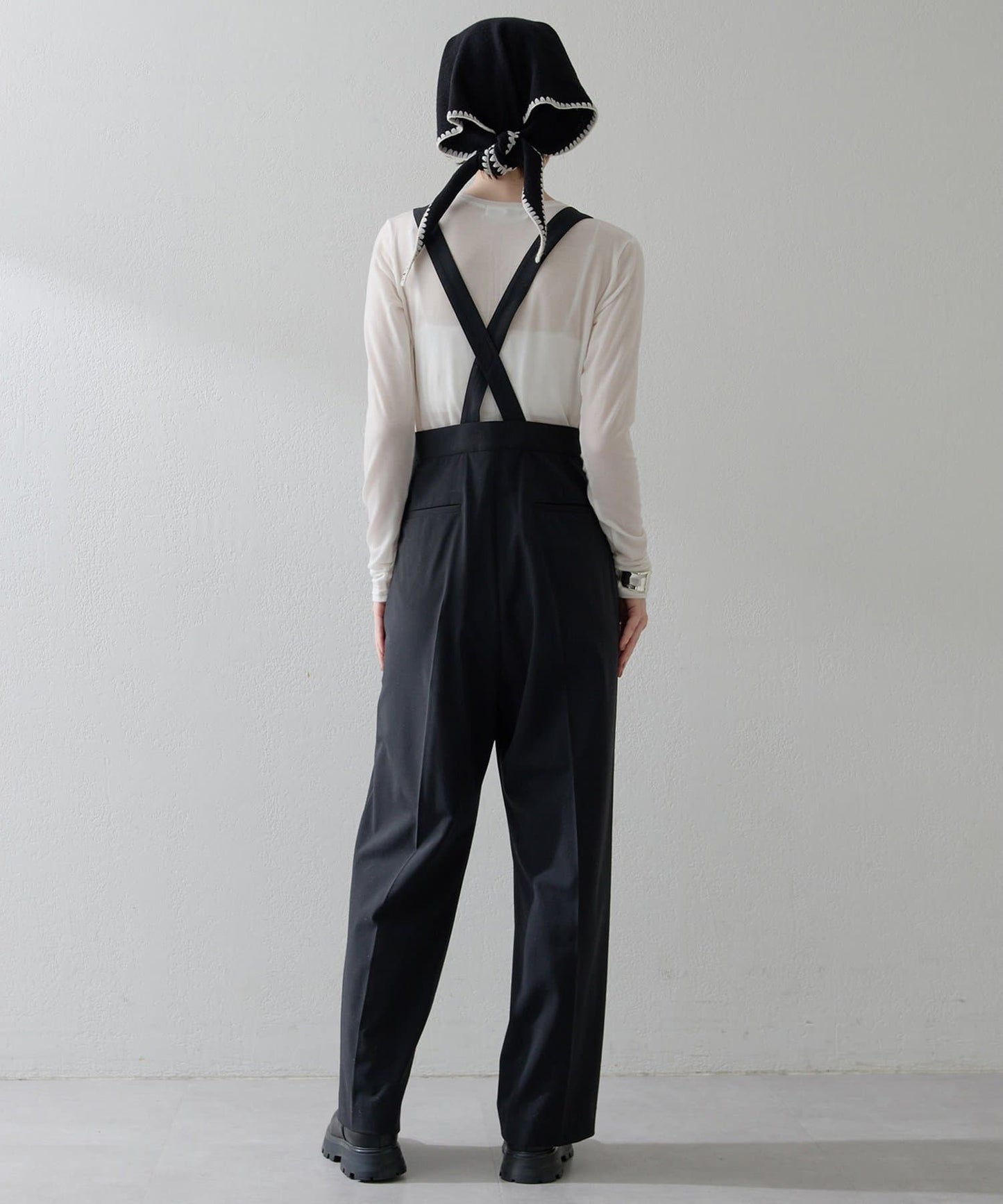 Whim Gazette “THE PAUSE” Suspender Pants  Washable Wool-Like Wide Trousers with 2-Tuck Design