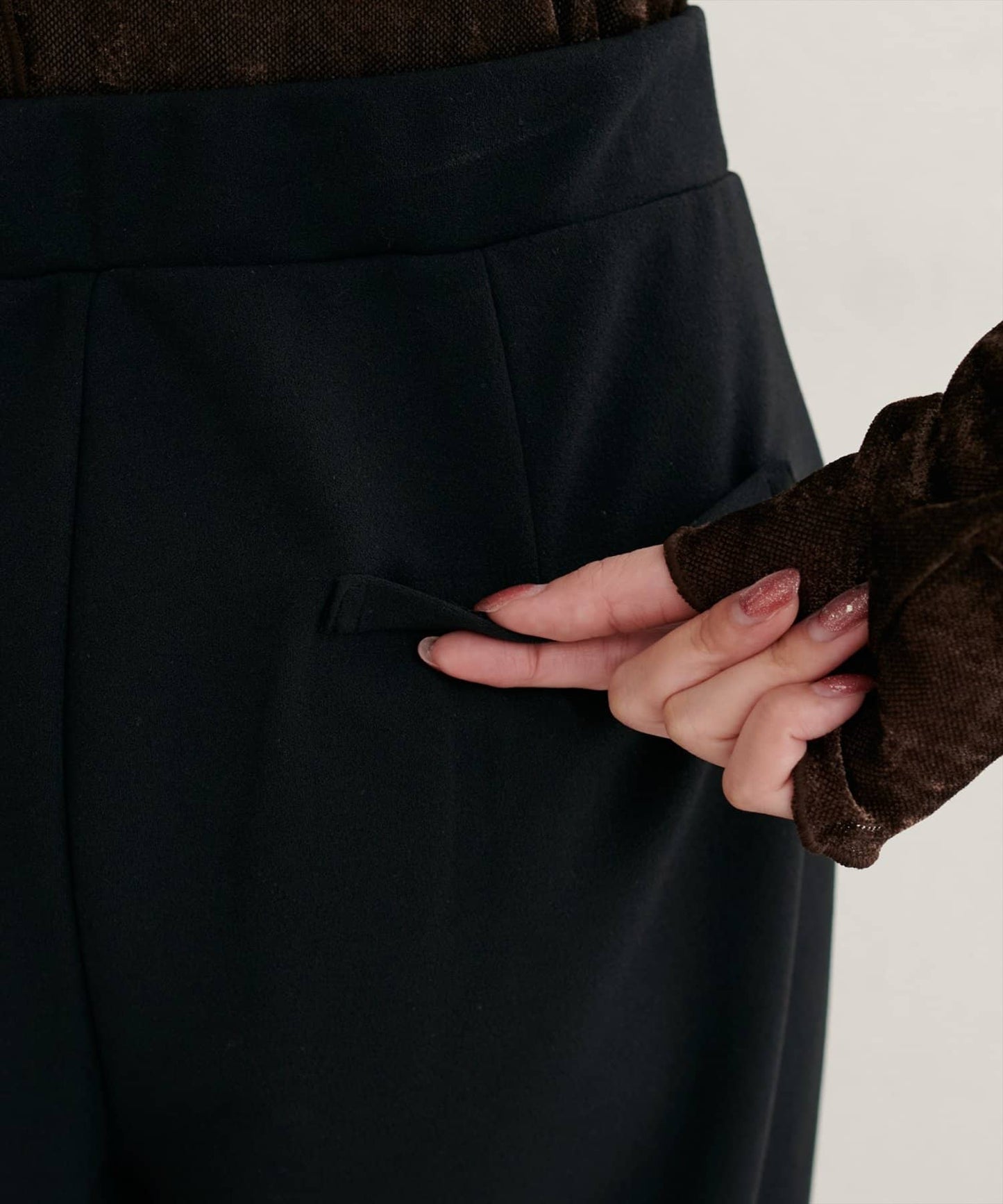 natural couture Bit Belt Stretch Pants | High-Waist Slim Straight Trousers with Gold Accent