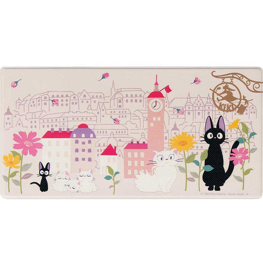 Official Kiki's Delivery Service PVC Long Mat - Floral Town Pink (45×90cm) - Featuring Jiji & Lily