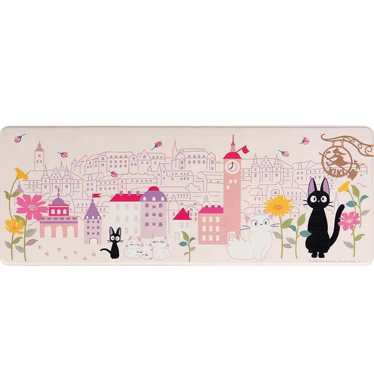 Official Kiki's Delivery Service PVC Long Mat - Floral Town Pink (45×120cm) - Featuring Jiji & Lily