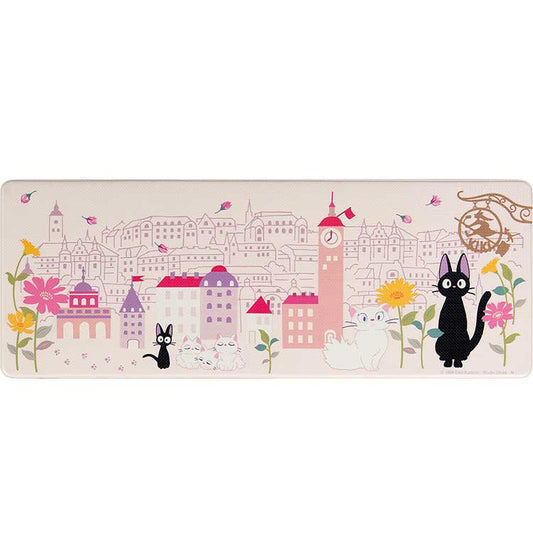 Official Kiki's Delivery Service PVC Long Mat - Floral Town Pink (45×120cm) - Featuring Jiji & Lily