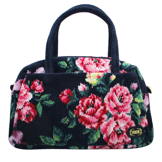 FEILER Rose Adagio Boston Bag - Timeless Navy Travel Essential (Made in Japan)