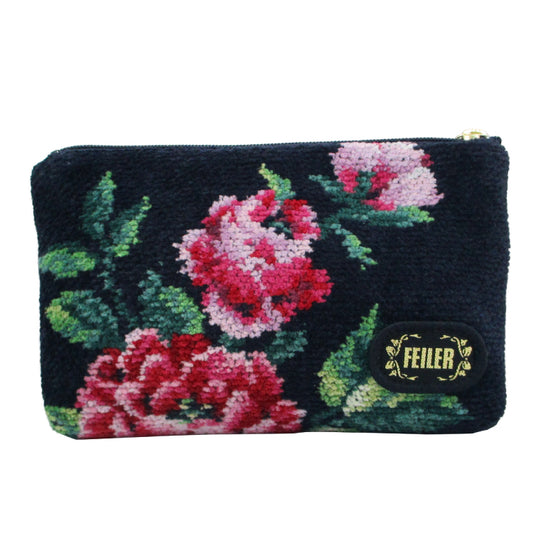 FEILER Rose Adagio Pouch - Exquisite Navy Cosmetic Case (Made in Japan)