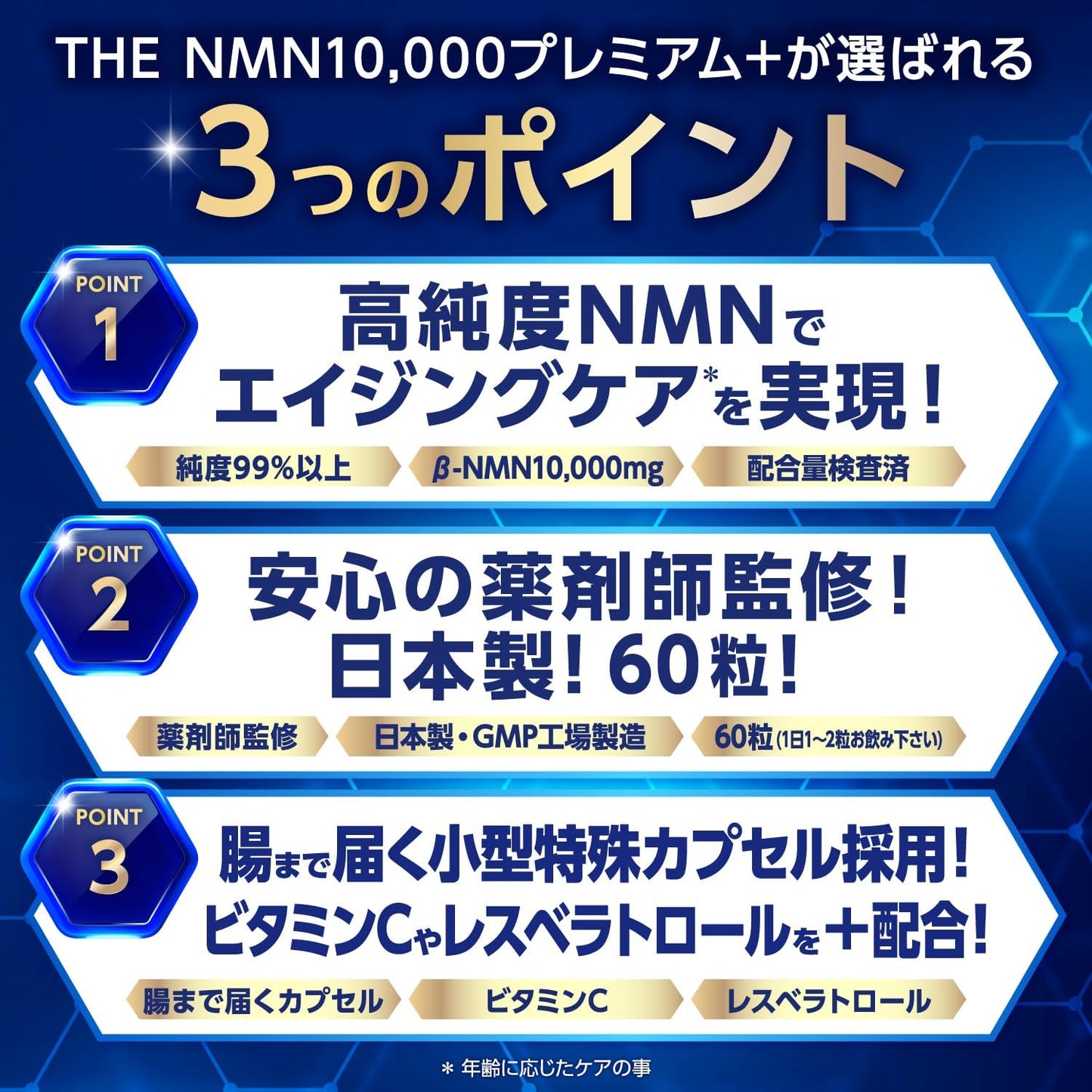 NMN 10,000mg Premium+ Supplement 99%+ Pure β-NMN Japanese Made Clinical Tested Resveratrol & Vitamin C 60 Capsules TOKYO Supplement