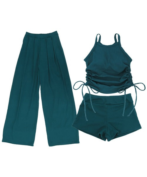 OSYAREVO Side-Gathered Bikini Set with Long Pants – 3-Piece Swimwear for Flattering, Everyday Coverage