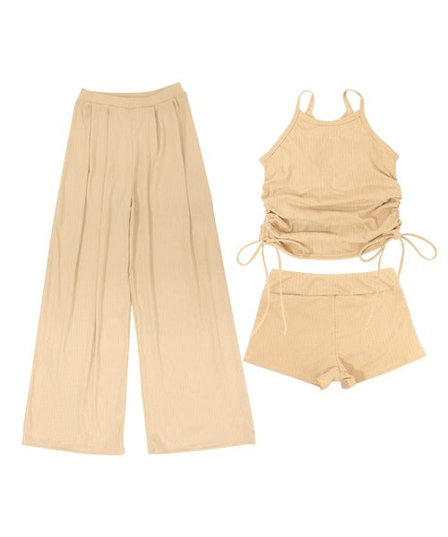 OSYAREVO Side-Gathered Bikini Set with Long Pants – 3-Piece Swimwear for Flattering, Everyday Coverage