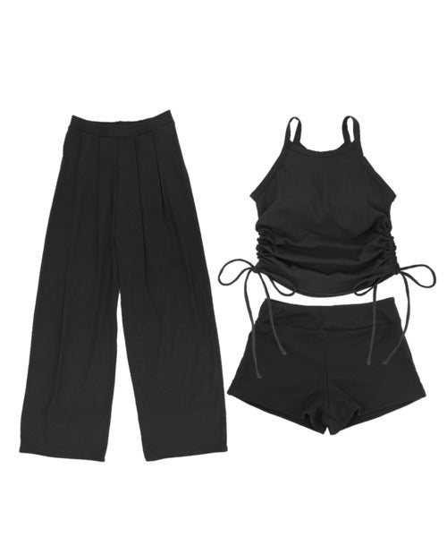 OSYAREVO Side-Gathered Bikini Set with Long Pants – 3-Piece Swimwear for Flattering, Everyday Coverage