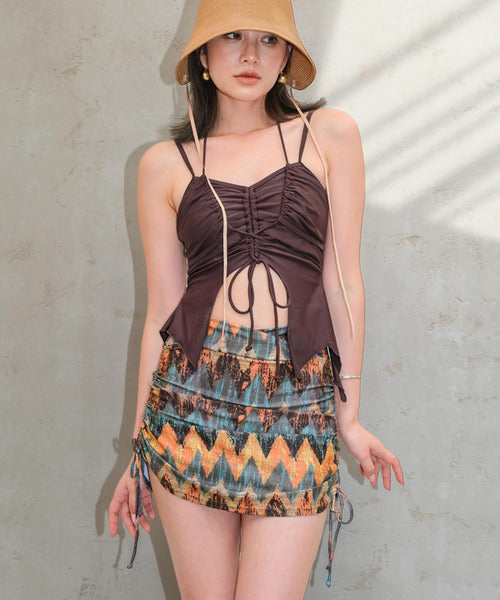 OSYAREVO Drawstring Camisole Bikini Set – Layered-Style Swimwear with Skirted Shorts for Chic, Versatile Looks