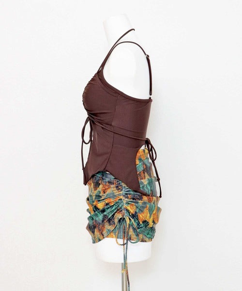 OSYAREVO Drawstring Camisole Bikini Set – Layered-Style Swimwear with Skirted Shorts for Chic, Versatile Looks