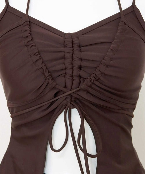 OSYAREVO Drawstring Camisole Bikini Set – Layered-Style Swimwear with Skirted Shorts for Chic, Versatile Looks