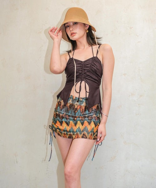 OSYAREVO Drawstring Camisole Bikini Set – Layered-Style Swimwear with Skirted Shorts for Chic, Versatile Looks