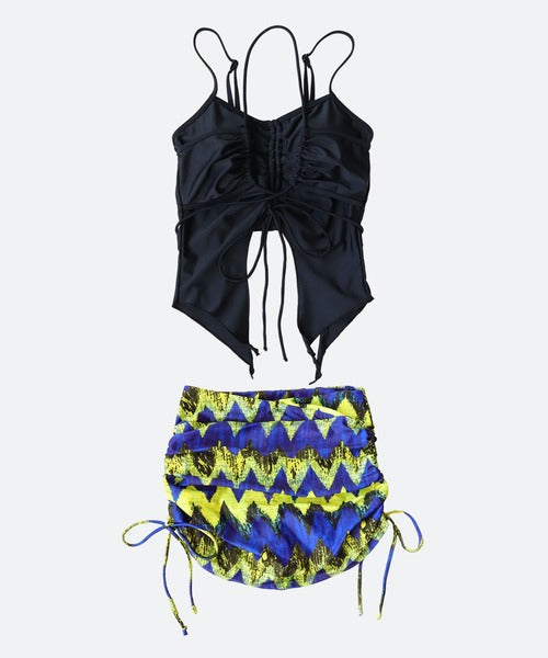 OSYAREVO Drawstring Camisole Bikini Set – Layered-Style Swimwear with Skirted Shorts for Chic, Versatile Looks