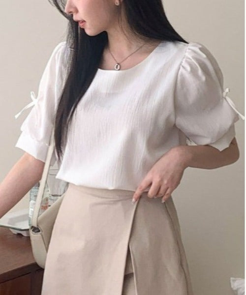 Vivid Lady Ribbon Sleeve Blouse | Balletcore-Inspired Feminine Top with Long & Short Sleeve Options