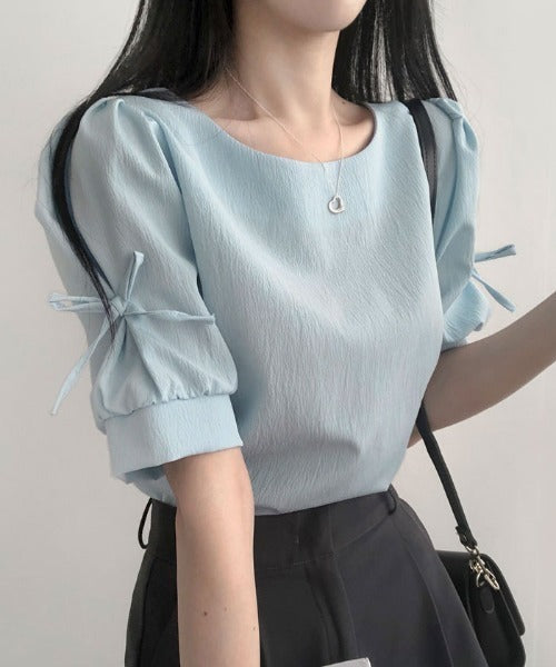Vivid Lady Ribbon Sleeve Blouse | Balletcore-Inspired Feminine Top with Long & Short Sleeve Options
