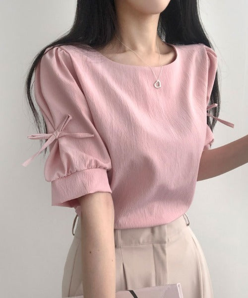 Vivid Lady Ribbon Sleeve Blouse | Balletcore-Inspired Feminine Top with Long & Short Sleeve Options