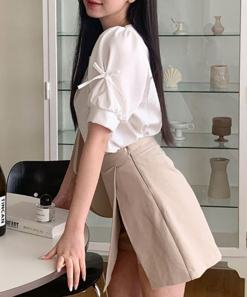 Vivid Lady Ribbon Sleeve Blouse | Balletcore-Inspired Feminine Top with Long & Short Sleeve Options