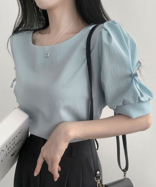 Vivid Lady Ribbon Sleeve Blouse | Balletcore-Inspired Feminine Top with Long & Short Sleeve Options