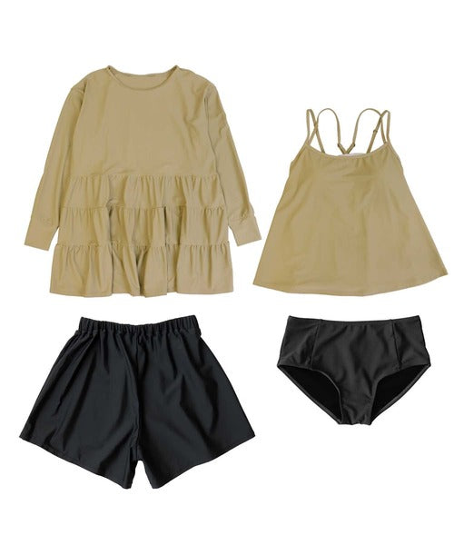 OSYAREVO UV-Cut Frill Rash Guard 4-Piece Bikini Set – Modest, Feminine, and Sun-Safe