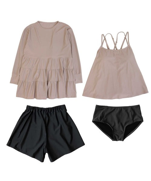 OSYAREVO UV-Cut Frill Rash Guard 4-Piece Bikini Set – Modest, Feminine, and Sun-Safe