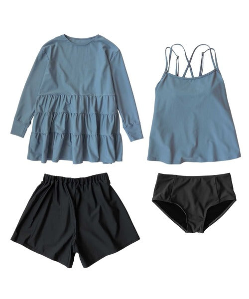 OSYAREVO UV-Cut Frill Rash Guard 4-Piece Bikini Set – Modest, Feminine, and Sun-Safe