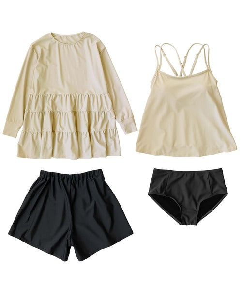 OSYAREVO UV-Cut Frill Rash Guard 4-Piece Bikini Set – Modest, Feminine, and Sun-Safe