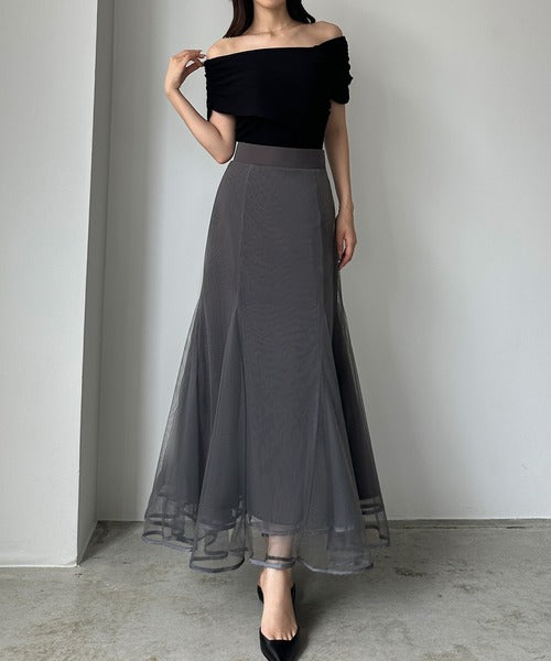 Louere Hem Piping Tulle Mermaid Skirt | Elegant Layered Sheer Maxi for Special Occasions