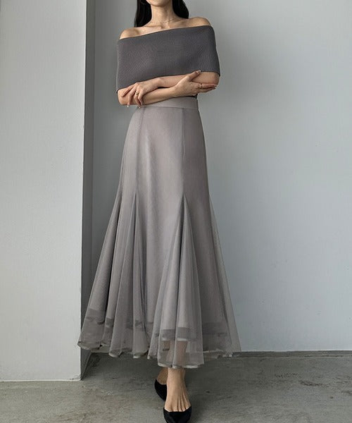Louere Hem Piping Tulle Mermaid Skirt | Elegant Layered Sheer Maxi for Special Occasions