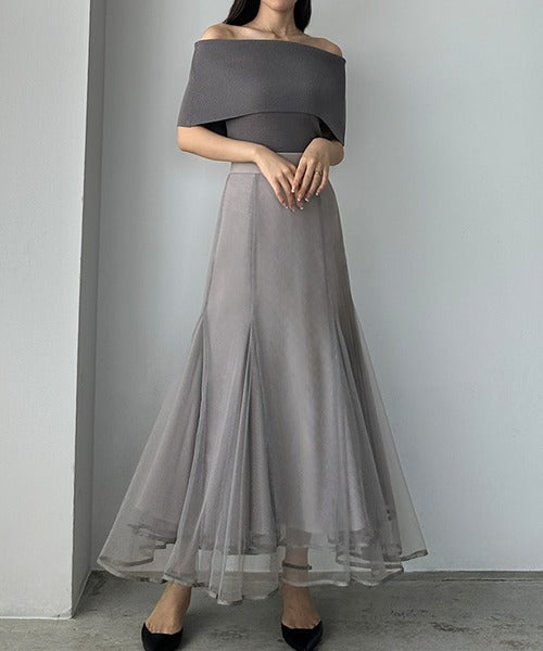Louere Hem Piping Tulle Mermaid Skirt | Elegant Layered Sheer Maxi for Special Occasions