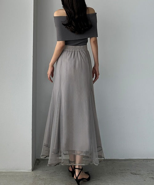 Louere Hem Piping Tulle Mermaid Skirt | Elegant Layered Sheer Maxi for Special Occasions