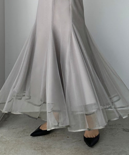 Louere Hem Piping Tulle Mermaid Skirt | Elegant Layered Sheer Maxi for Special Occasions